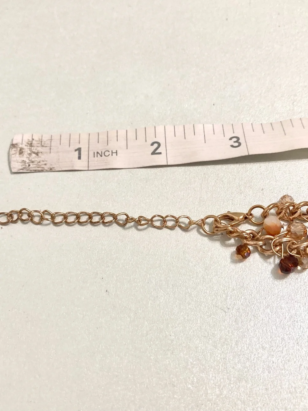 Gold tone Chain beaded Bracelet with Peach and Amber colored Beads jewelry